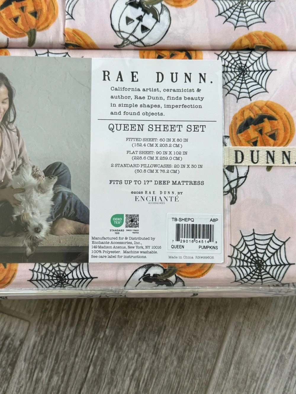 Rae Dunn Pink Pumpkin & Spiderweb Sheet Set - Queen
